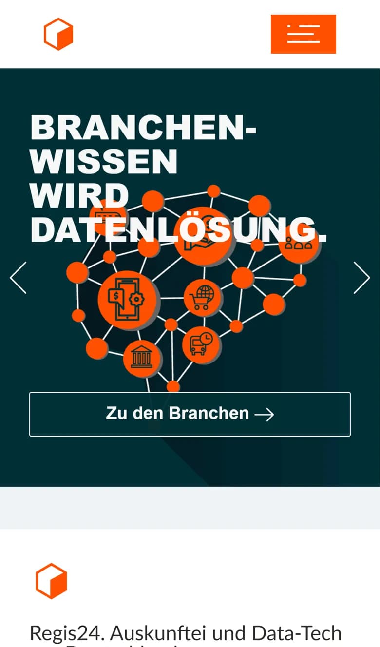 Mobile Ansicht der Website von Regis24