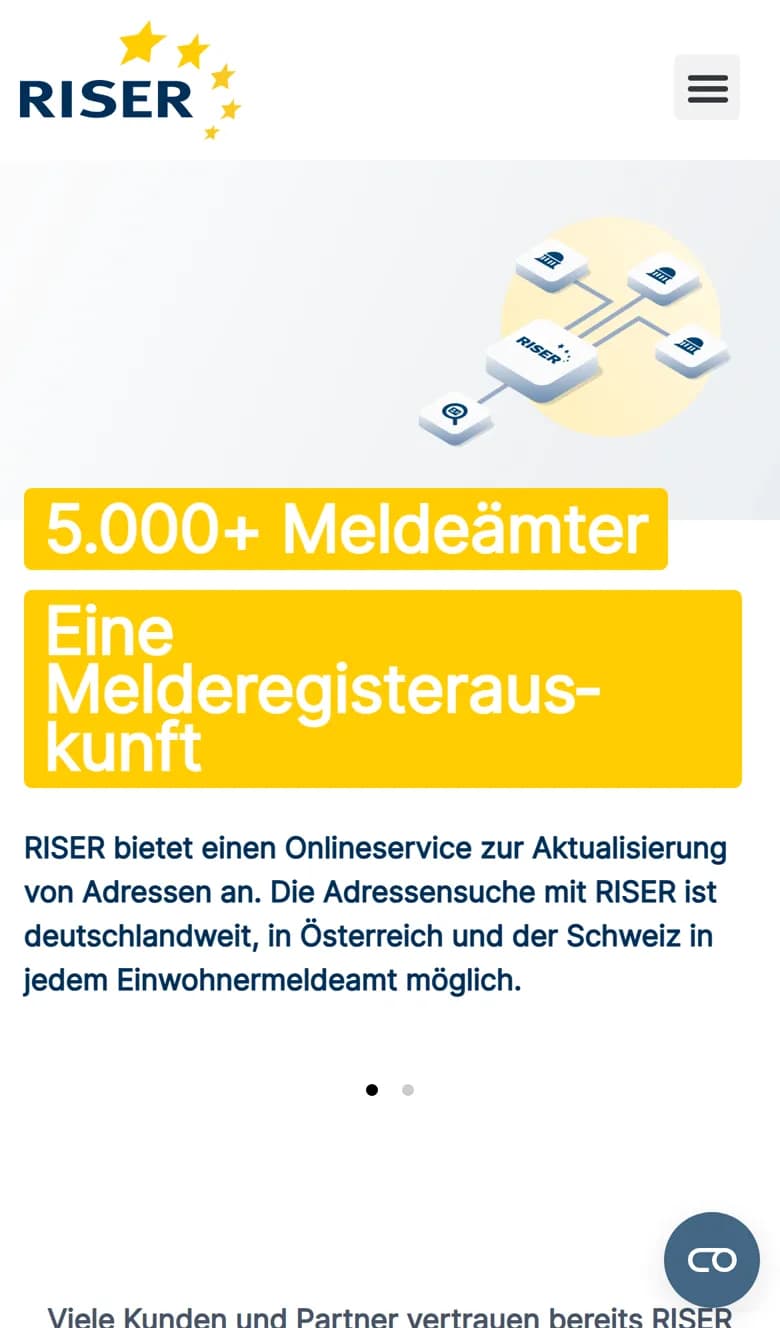 Mobile Ansicht der Website von RiserID